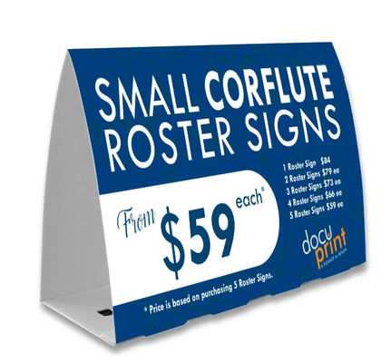 Versatile customizable Roster Sign made from corrugated plastic available in multiple sizes colors and thicknesses for professional